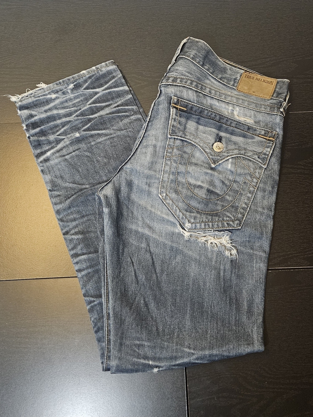 True Religion Men's Washed Blue Slim Straight Jeans - Picture 2 of 4